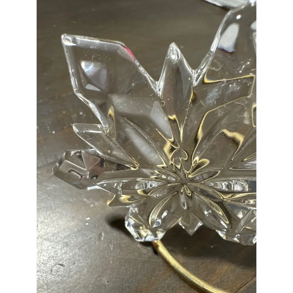 Clear Faceted Crystal Snowflake Christmas Ornament Gold Ribbon 3.25 Inch Holiday